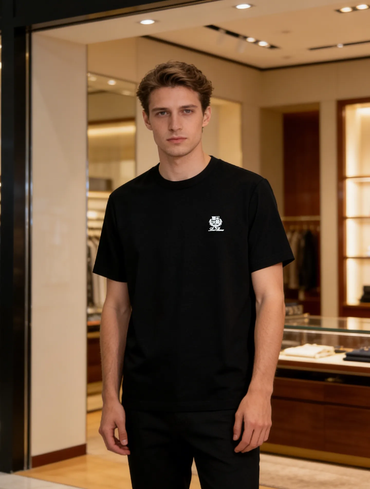 185 ⚜️Loro piana*26s new mercerized cotton T-shirt. Original recommendation❤️Classic LP logo. 3D three-dimensional silicone logo. Quality presentation. Classic Lp old money style concrete words. Letter pattern is high-end and low-key. Simple Versatile style. Made of custom-made 190g mercerized cotton fabric, it has a strong sense of lightness behind the upper body. The soft texture is skin-friendly and has excellent breathability. All three standards are met! Color: Black.Dark Blue.White.Sizes: M-3XL slim fit! (S and 4XL can be customized) 175/145 pounds recommended XL